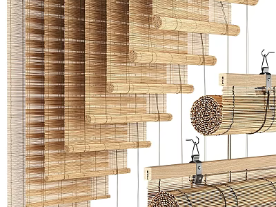 Natural Bamboo Blinds with Woven Texture for Window Treatment in Home Decor 3d model