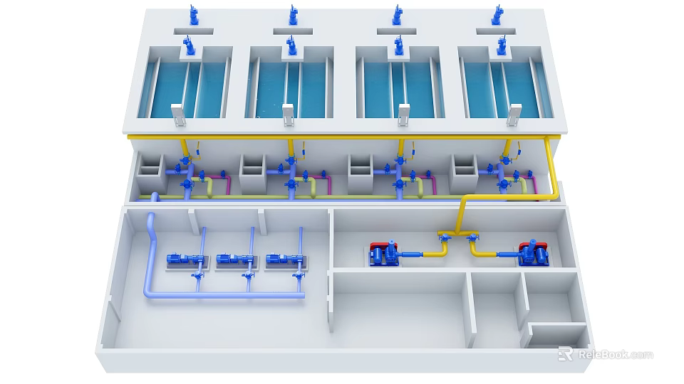 Industrial Equipment Featuring Multi Layer Structure Piping System And Mechanical Components 3d model 