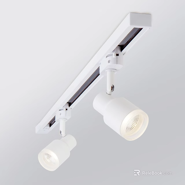 Modern White Track Mounted Spotlights And Downlights With Adjustable LED Interior Lighting 3d model 