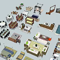 Various Home Furniture Designs Including Beds Sofas Tables And Decor Elements 3d model