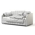 Modern Kids Bed With Striped Pillows Soft Mattress And Gray Upholstered Design