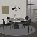 Modern Dining Table Set With Round Marble Top Black Base And Four Metal Leg Chairs