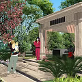 Beautiful Garden Courtyard with Pergola Climbing Purple Flowers Outdoor Kitchen and Pink Lotus