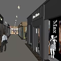 Shopping Mall Retail Stores Interior With Glass Storefronts Pedestrians And Bright White Floors