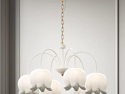 White Petal Shaped Chandelier With Gold Chain Modern Elegant Interior Lighting 3d model