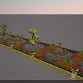Roadside Green Belt Facilities With Various Plants Flowers Trees Stone Pots And Low Walls