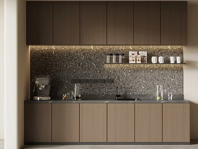 Modern Wooden Wine Cabinet Design With Built-in Lighting And Wine Bottle 3d model