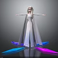 Blonde Elsa In White Gown With Blue Pink Ice Spikes Arms Outstretched On Reflective Ground