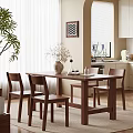 Wooden Dining Table And Chairs With Vase Decorations Plant Wall Art Window And Kitchen