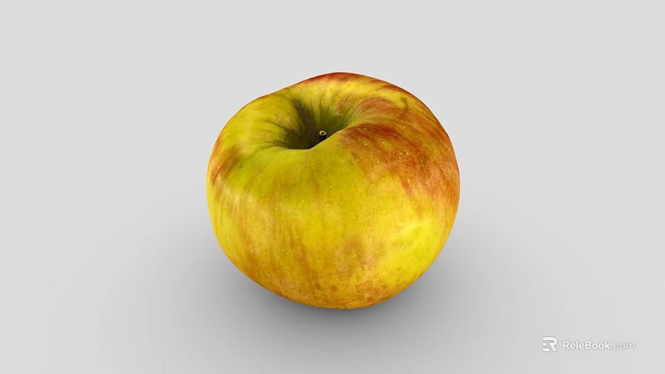 Fresh Ripe Yellow and Red Striped Apple with Smooth Skin on Grey Background 3d model 