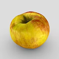 Fresh Ripe Yellow and Red Striped Apple with Smooth Skin on Grey Background