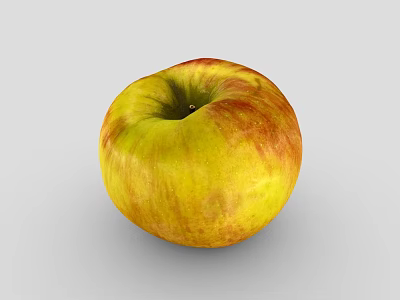 Fresh Ripe Yellow and Red Striped Apple with Smooth Skin on Grey Background 3d model