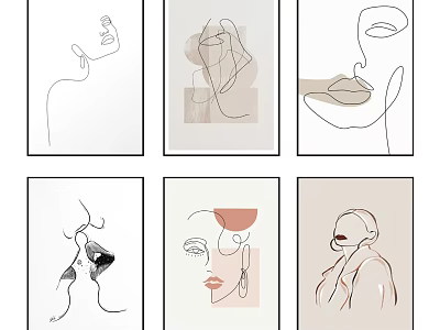 Minimalist Line Art Portrait Artworks With Abstract Facial Features And Compositions 3d model