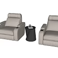Beige Recliner Leisure Sofa Set With Black Round Side Table And Cup Holders 3d model