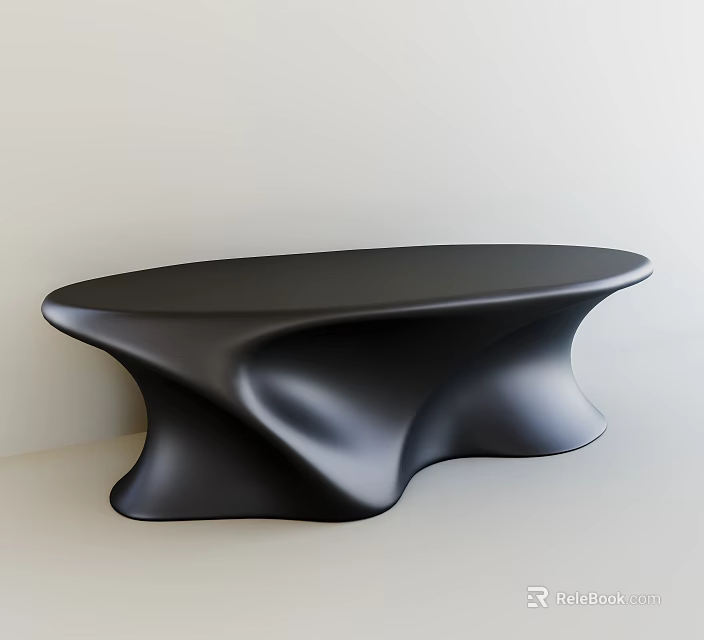 Unique Black Modern Table With Smooth Curved Design And Minimalist Style 3d model 