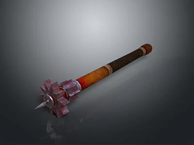 Fantasy Spiked Weapon With Rotating Blades And Wooden Metal Handle 3d model
