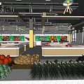 Supermarket Grocery Fresh Produce Section With Various Vegetables And Display Shelves