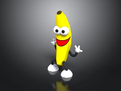Happy Yellow Cartoon Banana Character with Eyes Mouth Arms Legs as Daily Life Product 3d model