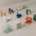 Creative Decorative Stools With Various Animal Shaped And Geometric Designs In Multiple Colors 3d model