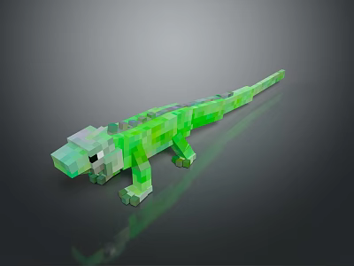 Green Pixel Art Reptile Creature With Block Design And Shiny Green Surface 3d model