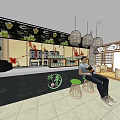 Modern Milk Tea Shop Interior With Cozy Counter Seating And Decorative Plants