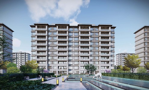 Modern residential area Elegant small high-rise community residential building with site 3d model