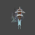 Floating Pirate Ship Model With Skull Flag White Sails And Water Reflection