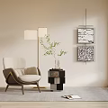 Modern leisure sofa side table floor lamp decoration hanging picture 3d model