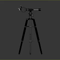 Scenic Landscape Observation With Black Telescope On Tripod Stand Gray Background