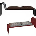 Modern Upholstered Benches with Black Red Frames and Brown Gray Cushions 3d model