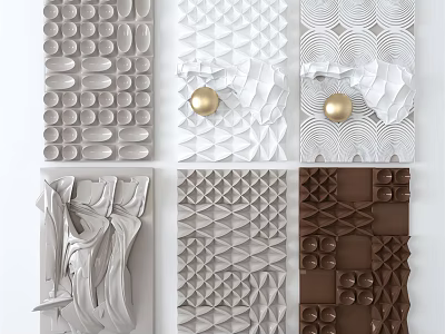 Modern 3D Textured Wall Decor With Geometric Patterns And Gold Accent Balls 3d model