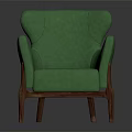 Green Single Seater Sofa With Textured Upholstery And Wooden Legs Design