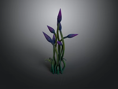 Botanical Plant with Purple Buds and Green Stems Growing Naturally 3d model