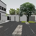 Modern Garden Landscape Design With Green Wall Trees And Entrance Area