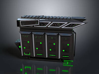 Modern Electronic Equipment Rack With Multiple Units And Green Indicator Lights 3d model