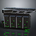 Modern Electronic Equipment Rack With Multiple Units And Green Indicator Lights