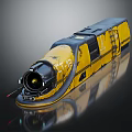 Yellow Black Train Locomotive With Numbered 55 Modern Industrial Design And Reflective Surface