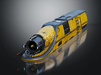Yellow Black Train Locomotive With Numbered 55 Modern Industrial Design And Reflective Surface 3d model