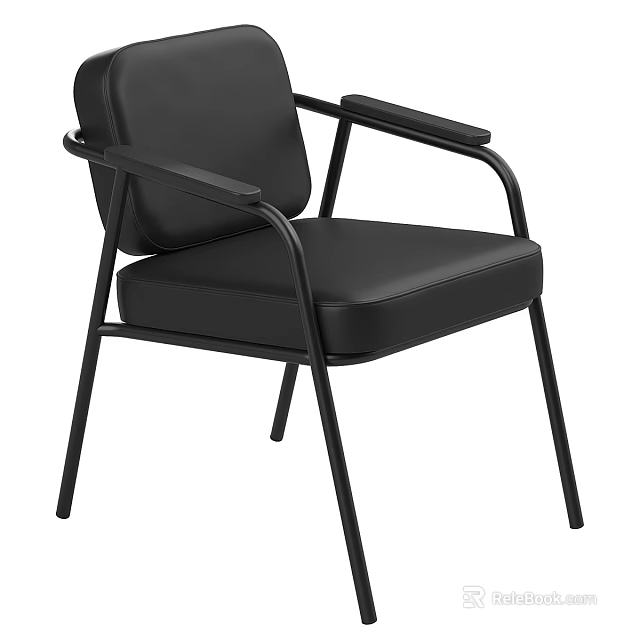 Modern Black Leather Single Sofa With Metal Frame Armrests For Living Room Interior 3d model 