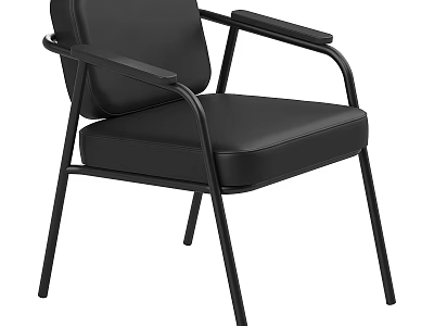 Modern Black Leather Single Sofa With Metal Frame Armrests For Living Room Interior 3d model
