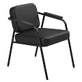 Modern Black Leather Single Sofa With Metal Frame Armrests For Living Room Interior