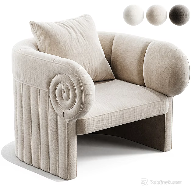 Modern Stylish Beige Fabric Upholstered Single Sofa With Soft Back Cushion And Unique Pleated Details 3d model 
