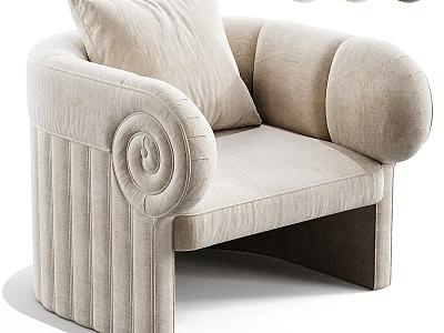 Modern Stylish Beige Fabric Upholstered Single Sofa With Soft Back Cushion And Unique Pleated Details 3d model