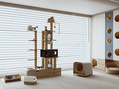 Modern Pet Room With Cat Tree And Beds 3d model