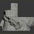 Granite Stone Head Sculpture With Carved Facial Features And Stacked Cube Top