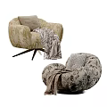 Modern Patterned Accent Chairs With Leaf Floral Patterns Gray Geometric Cushions And Throw Blankets 3d model