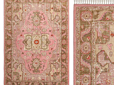 Pink Square Area Rug With Intricate Traditional Pattern And Beige Fringe Design 3d model