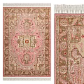 Pink Square Area Rug With Intricate Traditional Pattern And Beige Fringe Design