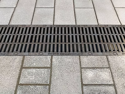 Municipal Road Paved Surface With Metal Drainage Grate And Gray Rectangular Blocks 3d model