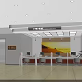 Modern Bank Lobby With Service Counter Multiple Computers Red Seats Wall Painting And Green Plants